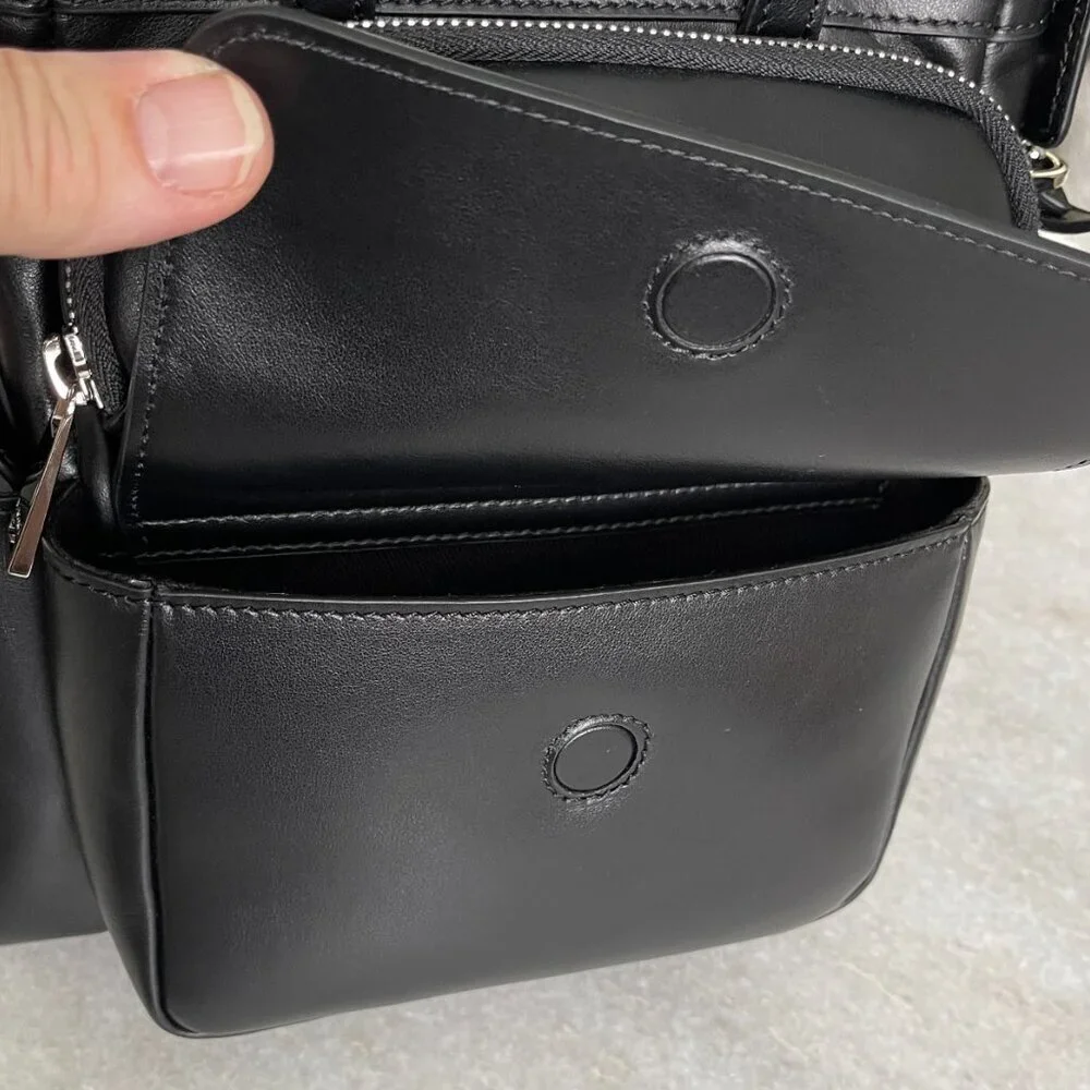 Versace Black Men's Leather multi-compartment messenger shoulder bag‎ 1012234